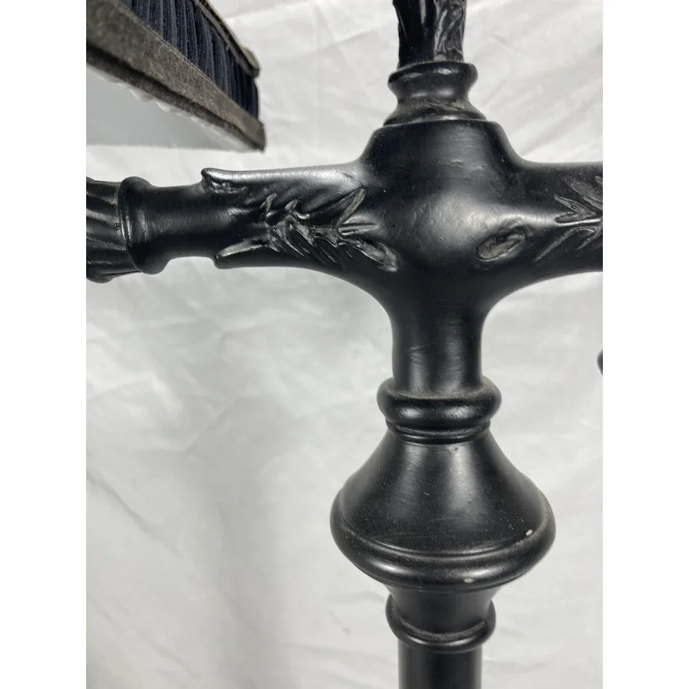 Vintage Bridge Arm Victorian Side Table Night Stand Lamp With Square Black Shade